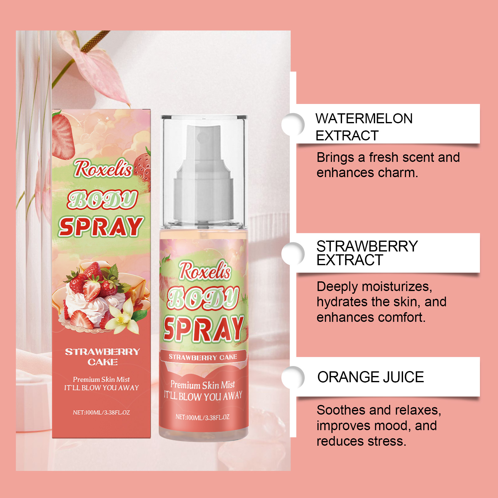 Roxelis Strawberry Cake Body M - Fragrance Perfume Spray ulasan dan harga